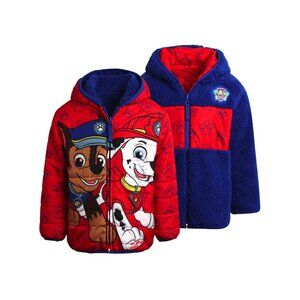 Nickelodeon Red Blue Puffer Reversible Sherpa CHase MArshall Coat Boys Size 6